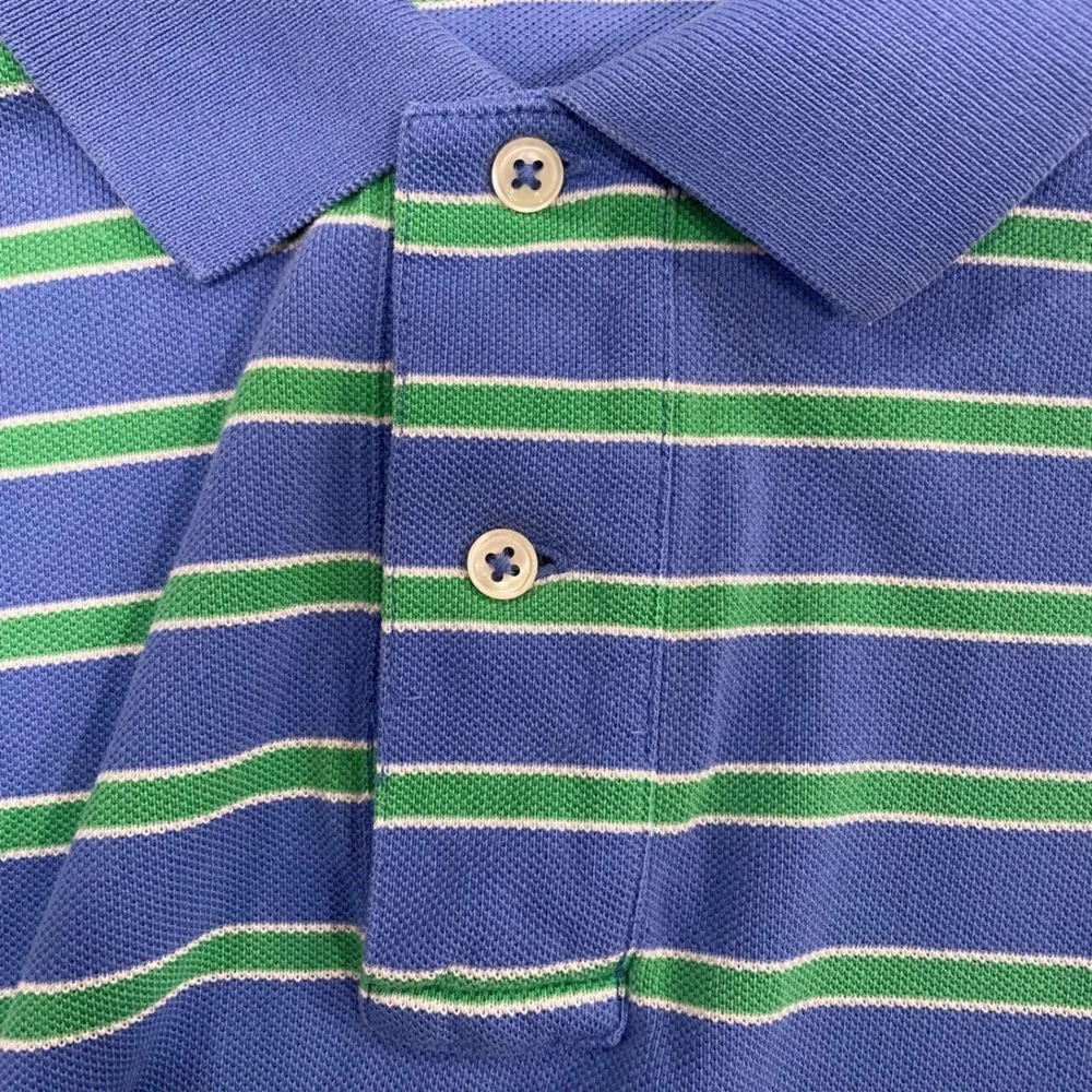 Polo Ralph Lauren Polo Shirt Mens L Blue Green Striped Short Sleeve Pique Cotton